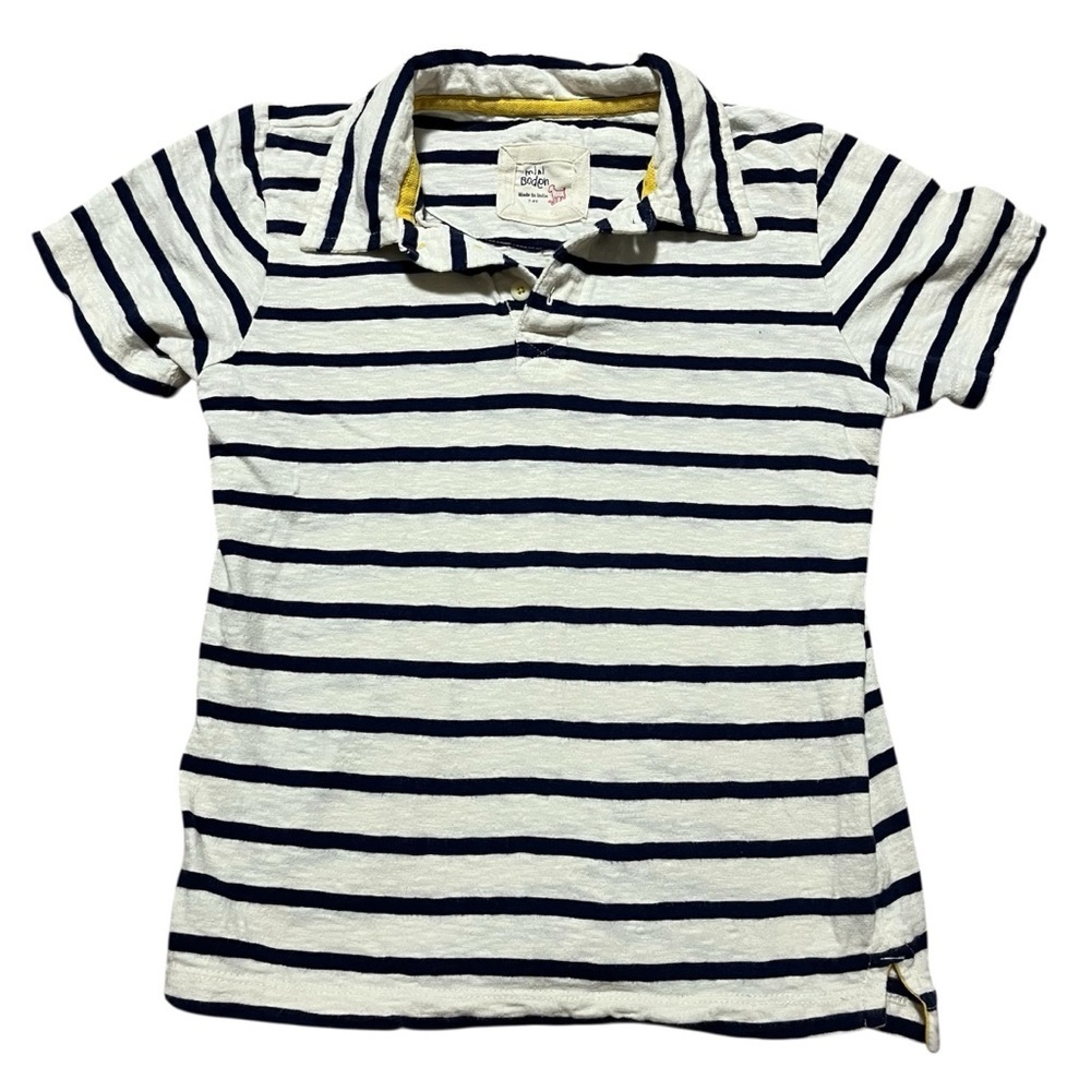 Mini Boden Navy White Striped Polo Shirt Size 7 Years Preppy Coastal Lightweight